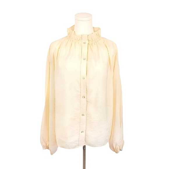 ZARA Buttercup Ruffle Mock Neck Blouse S Lightweight Long Sleeve Yellow - Picture 1 of 7